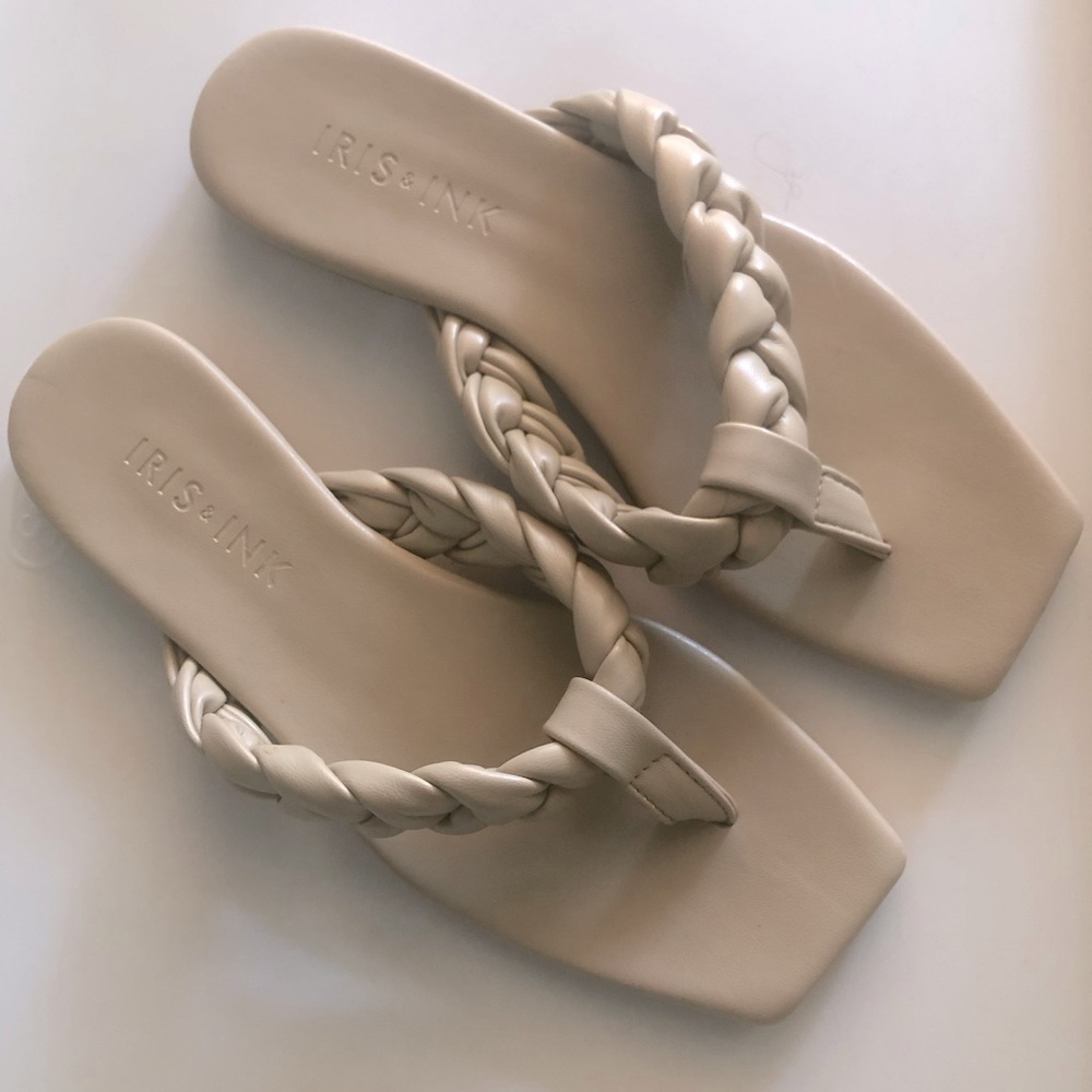 The Outnet Iris & Ink Braided Leather Square Toe Sandals